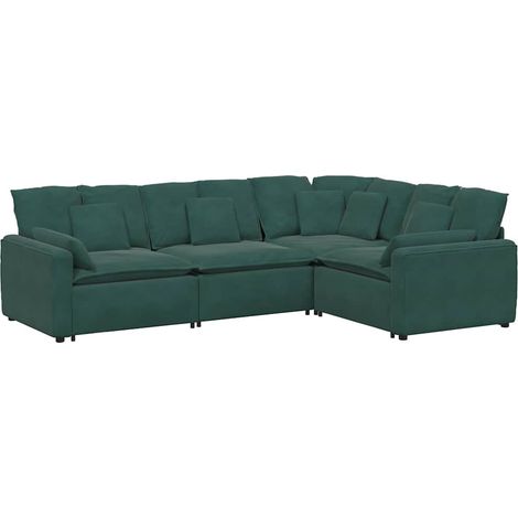 vidaXL Divano Modulare con Cuscini in Velluto Verde Scuro (1/5)