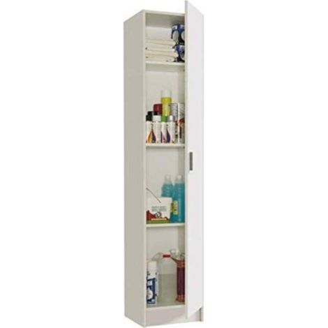 Armadio Armadietto Multiuso A Colonna con 1 Anta e 4 Ripiani Ingresso Camera da Letto Bagno Design Moderno Minimal Modulare Modulabile 180 x 37 x 37 cm Colore Bianco
