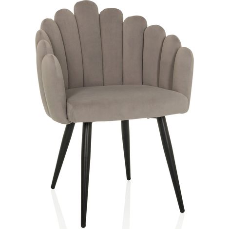 Chaise coque / chaise rembourrée SCALLORE forme coquillage tissu gris hjh LIVING (1/5)