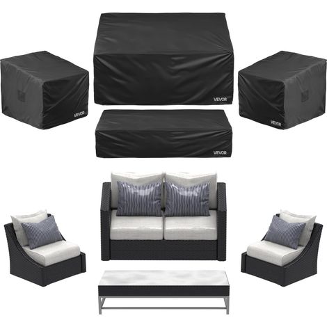 Housse de Meubles de Jardin Lot de 4, Bâche de Protection pour Mobiliers d’Extérieur en 420D Imperméable et Résistante, Couverture pour Canapé, Table et Chaises de Patio, Toutes Saisons, Noir (1/5)