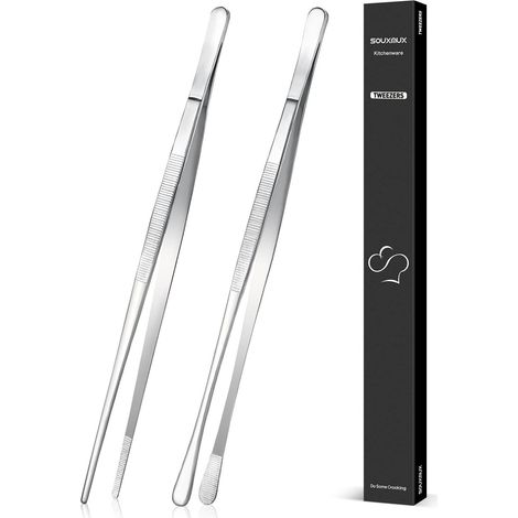 Pinces Cuisine - Lot de 2 - Acier Inoxydable - Pointes Dentelées - Barbecue et Placage - 30,5cm (1/5)