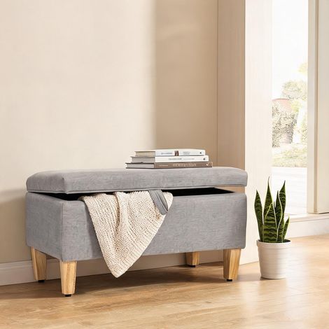 Pouf coloris gris clair en polyester mousse 71 x 37 x 36 cm (1/5)