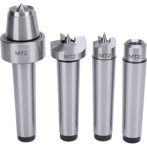 Ensemble 4 pièces de pointes d'entraînement et contre-pointe tournante MT2 pour tour à bois, avec coffret en bois, pour travail du bois et du métal (1/5)