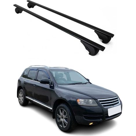OMAC Barres de toit pour VW Touareg I 2002-2010 – TÜV / DIN 75302:2019 – Antivol inclus – Charge max 75 kg – 2 barres Noir (1/4)