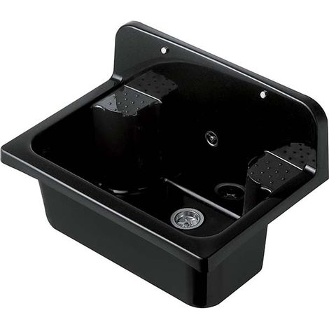 Lavabo de pared para exterior 56x37 cm – Negro – Lavabo de doble cara – Jardín y garaje – Kit de montaje y desagüe – Negrari (1/2)