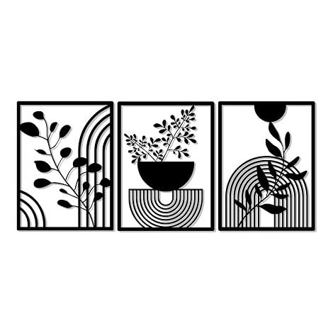 3 Panels Abstract Metal Wall Decor Panel Boho Style Modern Geometric Art for Home Bedroom Living Room (40x30cm) (1/3)