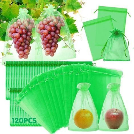 sac de protection raisins,120 pièces sac de protection de fruits,30 x 20 cm sac de protection de grappe de raisin,sac de protection pour fruits avec Cordon,Contre Les Oiseaux et Insectes Guêpes (1/4)