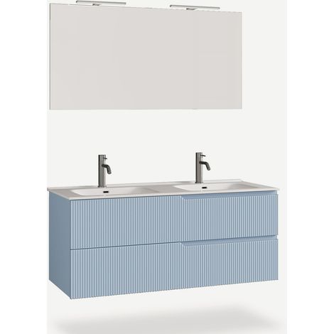Mobile bagno sospeso con doppio lavabo e specchio Venere - Azzurro