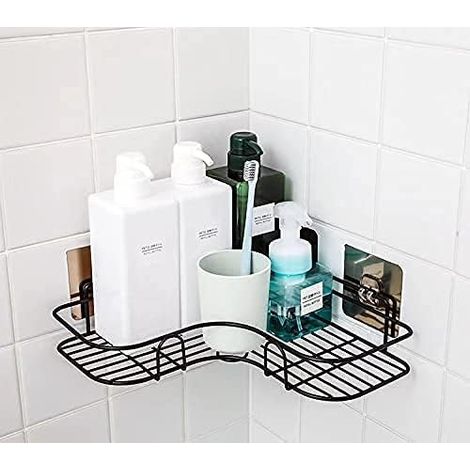 Estante De Ducha De Esquina MINKUROW, Organizador De Baño, Estante De Baño Montado En La Pared Con Organizador De Almacenamiento Adhesivo Para Inodoro, Dormitorio, Cocina, Negro (1/5)