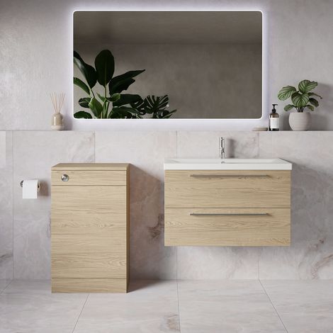 Napoli 390 Light Oak 1300mm Wall Mounted 2 Drawer Vanity Unit and Toilet Suite with Glide Basin - 1300mm - Chrome 480mm HandleWithout Kingston Toilet Pan