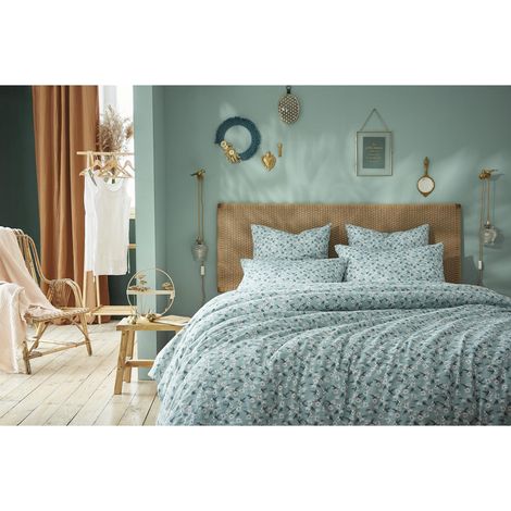 Housse de couette enfant 140 x 200 cm gaze de coton imprimée Marguerite Bleu