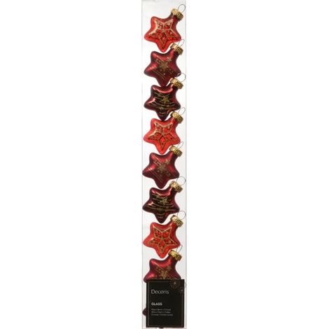 Estrellas de Navidad en vidrio rojo oscuro, pack de 9, altura 3 cm (1/3)