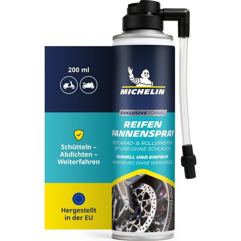 MICHELIN SPRAY ANTI-CREVAISON 200 ML - AIDE IMMÉDIATE EN CAS DE CREVAISON - POUR MOTO ET SCOOTER - SCELLE ET REMPLIT SANS OUTILS