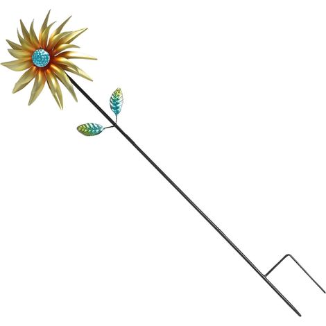 Molino de viento cinético colorido con motivos de hojas, decoración metálica para jardín, patio o césped. (1/5)
