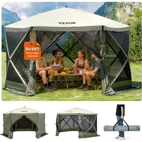 VEVOR Gazebo Pop-Up, Tenda con Schermo Pop-Up, Baldacchino su 6 Lati, Riparo da Sole 6 Panni Antivento Rimovibili Finestre in Rete, con Zanzariera Schermo a Montaggio Rapido 3,66 x 3,66 m Verde (1/5)