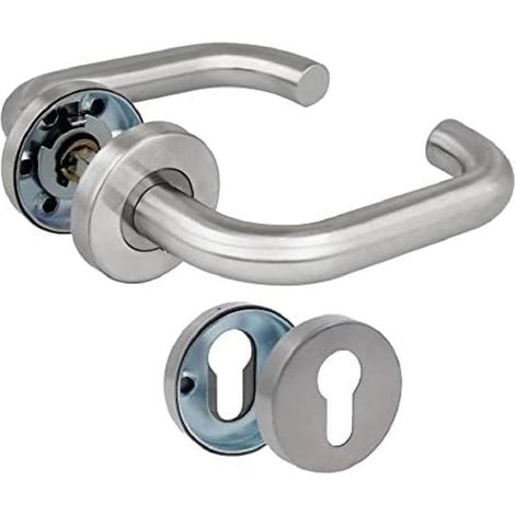Türgriffset mit Rosette – Modell 3RBX – 140 x Ø19 mm – 8 mm Vierkantspindel – Elegantes und schlichtes Design – Edelstahl matt silber (1/5)