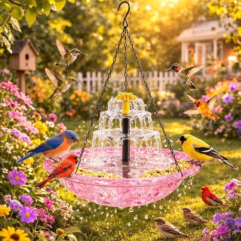 Cascade Solaire Fontaine Suspendue Bain Oiseaux, Abreuvoir De Jardin Extérieur avec Pompe À Eau Autonome, Bol Et Chaîne, pour Colibris, Cour Et Patio (B) (1/5)
