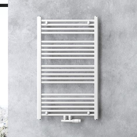 doporro Calefacción de baño diseño recto 100x60cm radiador tubular blanco conexión central horizontal
