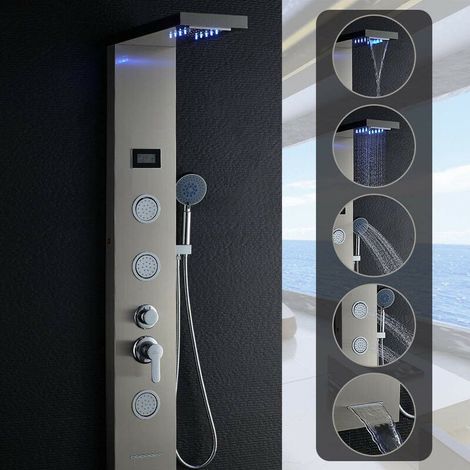 Panneau de Douche avec LED Colonne de Douche avec LCD Écran Ensemble de Douche avec Jets de Massage Tête de Douche en Pluie et en Cascade pour Salle de Bain (1/5)