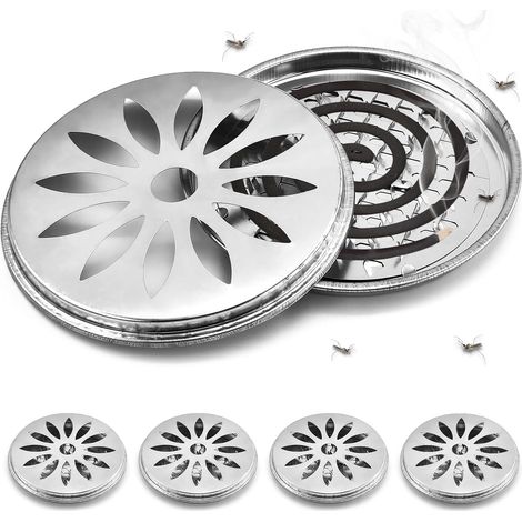 4 Pièces Support Bobine Moustique, Porte Spirale Anti Moustique, Porte-Encens en Métal Classique pour Camping Voyages Jardin Intérieur Maison (Argent x 4) (1/5)