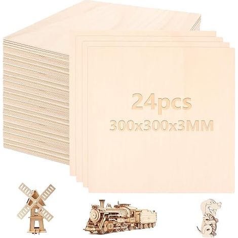 Plywood 300 x 300 x 3 mm, Plywood Plate, Lime Wood, Wood Plate, Raw Wood Board for Laser Projects, Crafts, DIY Models (1/5)