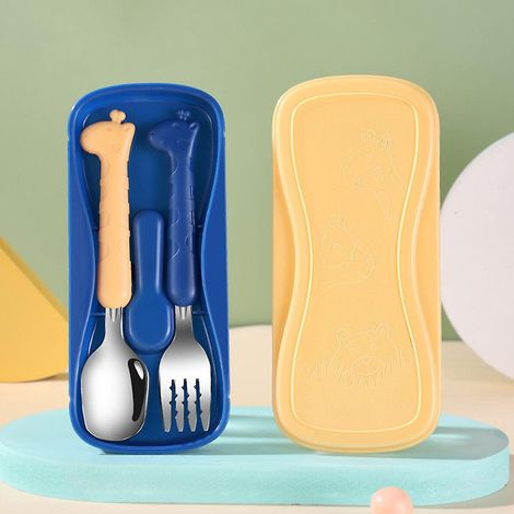 a Set Cuillre + Fourchette + Bote (bleu Berlin) Vaisselle Pour Enfants Apprentissage Baguettes Manger Apprentissage Cuillre Fourchette Bb Formatio (1/5)