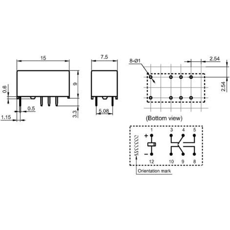 Hongfa HFD3/012 Relais pour circuits imprimés 12 V/DC 2 A 2 inverseurs (RT) 1 pc(s) (1/4)