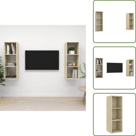 TV-Wandschränke 2 Stk. Sonoma-Eiche Holzwerkstoff - TV Schrank - Wandschrank - Holzschrank - Sonoma Eiche - Regal (1/5)
