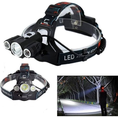 TRADE SHOP - Torcia Lampada Frontale Led Ricaricabile 3led 5000 Lumen Cree T6 100mt 180° 1825 - (1/5)