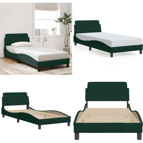 Cadre de lit sans matelas vert foncé 90x190 cm velours - Cadre De Lit - Lit Double - Lit Velours - Lit Design - Literie - Home & Living (1/5)