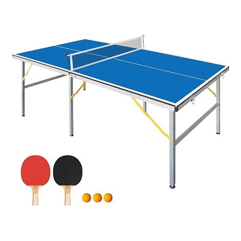 Table de tennis de table pliable portable - de taille moyenne 72x36 pouces Table de tennis de table pour les jeux intérieurs et extérieurs avec filet, 2 raquettes de tennis de table et 3 balles (1/3)