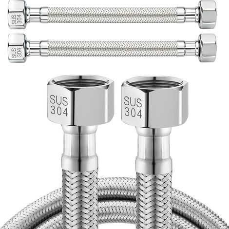 2 tuyaux flexibles 1/2" x 1/2", tuyau flexible en acier inoxydable de 30 cm, tuyau flexible blindé de, tuyau de raccordement avec tresse en acier inoxydable (1/5)