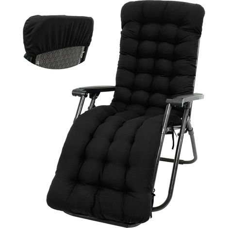 1 Coussin Transat, Polyester Coton, Antidérapant 170x50cm, Noir, Jardin Terrasse (1/5)