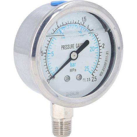 Manometer 1/4 NPT Genauigkeitsstufe 2,5 Transparentes Zifferblatt Vakuum-Manometer mit Edelstahl