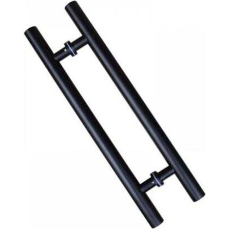 Maniglia per porta scorrevole, a doppia faccia a forma di H, robusta, per porte a battente, di colore nero. Lunghezza 500 mm, interasse fori 300 mm.