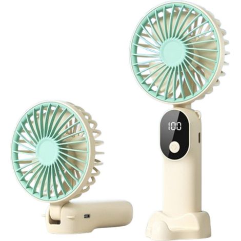 Ventilateur portable USB rechargeable, mini ventilateur à main, 6 vitesses réglables, silencieux, grande autonomie, idéal pour bureau, voyage et utilisation quotidienne, beige (1/5)
