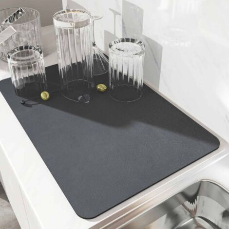 Grey Dish Drying Mat, Super Absorbent Dish Drying Mat, Quick-Drying Nanofiber Kitchen Sink Mat, Machine Washable Drying Mat for Kitchen 40 x 30cm (1/5)