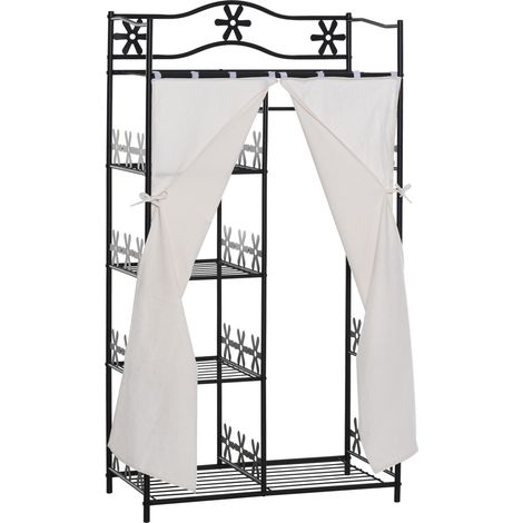 Homcom – Armoire penderie adulte 5 étagères – Métal noir époxy – Dimensions 84x42x159 cm – Protection avec rideaux blancs