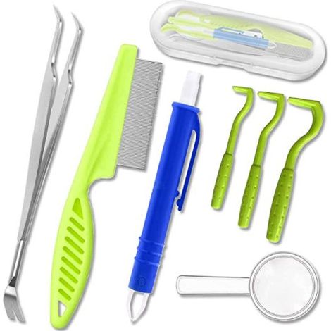 Outil de nettoyage d'extracteur de poux de chien d'outil de nettoyage d'extracteur de poux de chien d'enlèvement de parasite d'animal familier d'acier inoxydable de tique (ensemble de7,Type B) (1/4)