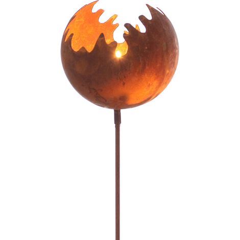 Metall Gartenstecker Naturrost Feuerball - 98 x Ø 15 cm / groß - Rost Windlicht mit Erdspieß