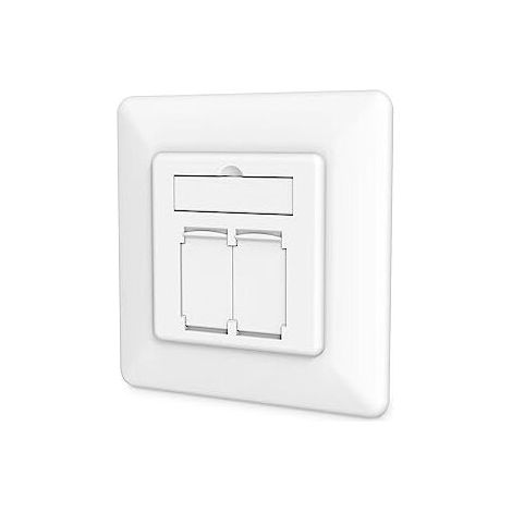PRISE RÉSEAU CAT 6A CLASS EA, BLINDÉE 2X RJ45, LSA, BLANC PUR, MONTAGE ENCASTRÉ, 8 DIRECTIONS DN-9010/8-2