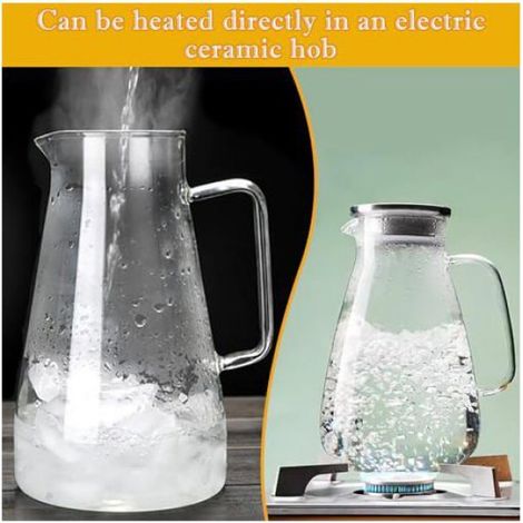 Carafe en verre 1.8L avec couvercle et anse, filtration fine eau chaude thé glacé jus café lait (1/5)