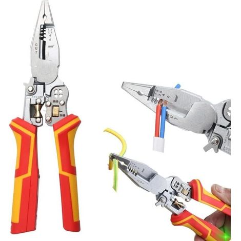 9-in-1 Multifunktions-Abisolierzange mit Spannungsprüfer zum Abisolieren, Crimpen und Schneiden von 6, 1,5, 2,5 und 4,0 mm Drähten