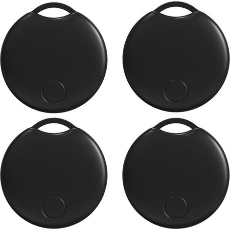 Localizador Bluetooth para mascotas, ideal para rastrear equipaje, llaves y carteras. Compatible con Apple Find My, color negro, paquete de 4 unidades. (1/5)