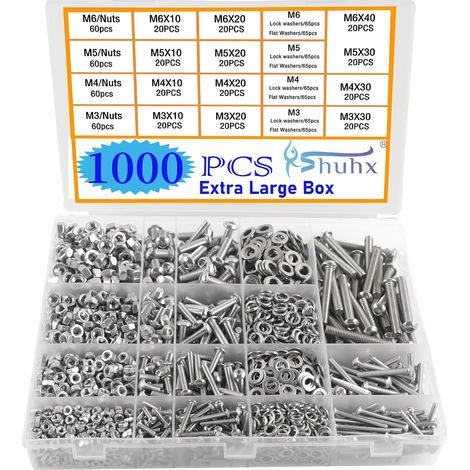 Kit Vis et Écrous 1000pcs Acier Inoxydable Fixation Six Pans Creux M3 à M6 pour Bricolage et Réparation Atelier Boîte de Rangement (1/5)