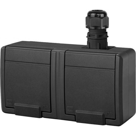 Enchufe doble de superficie Aquant 2K con toma de tierra 2x2P+Z IP65 antracita 5042-67