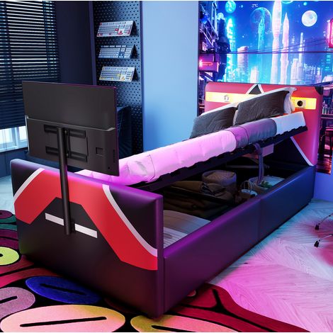 letto letto 90x200 contenitore LED imbottito nero OKMYHOME (1/3)