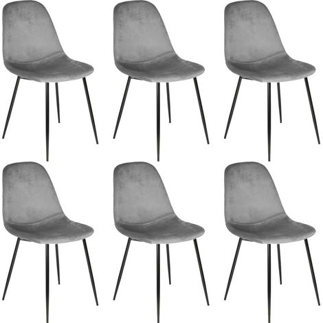 Altobuy – Lot de 6 chaises velours côtelé gris foncé – Piétement métallique noir – Hauteur d'assise 46 cm – Dimensions 54 x 44 x H85 cm (1/5)
