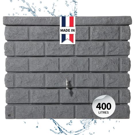 Garantia – Réservoir mural 400L en plastique recyclé – Aspect pierre gris granite – Résistant aux intempéries – Pour irrigation durable