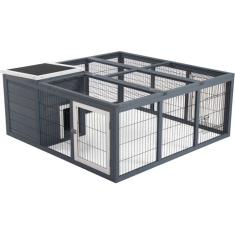 Outdoor Rabbit Hutch and Guinea Pig House with Openable Top for 1-2 Rabbits,Spacious 123x120x52cm Grey Cage (1/5)